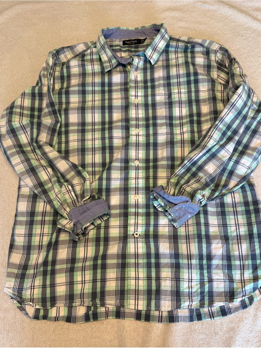 Nautica Long-Sleeve Blue & Green Plaid Button-Down Shirt